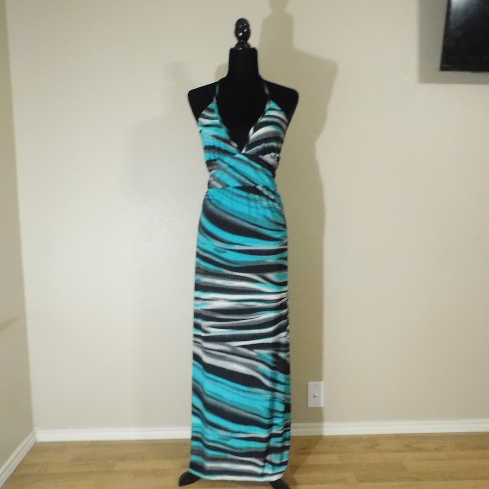 Turquoise and Black and White Maxi Dress